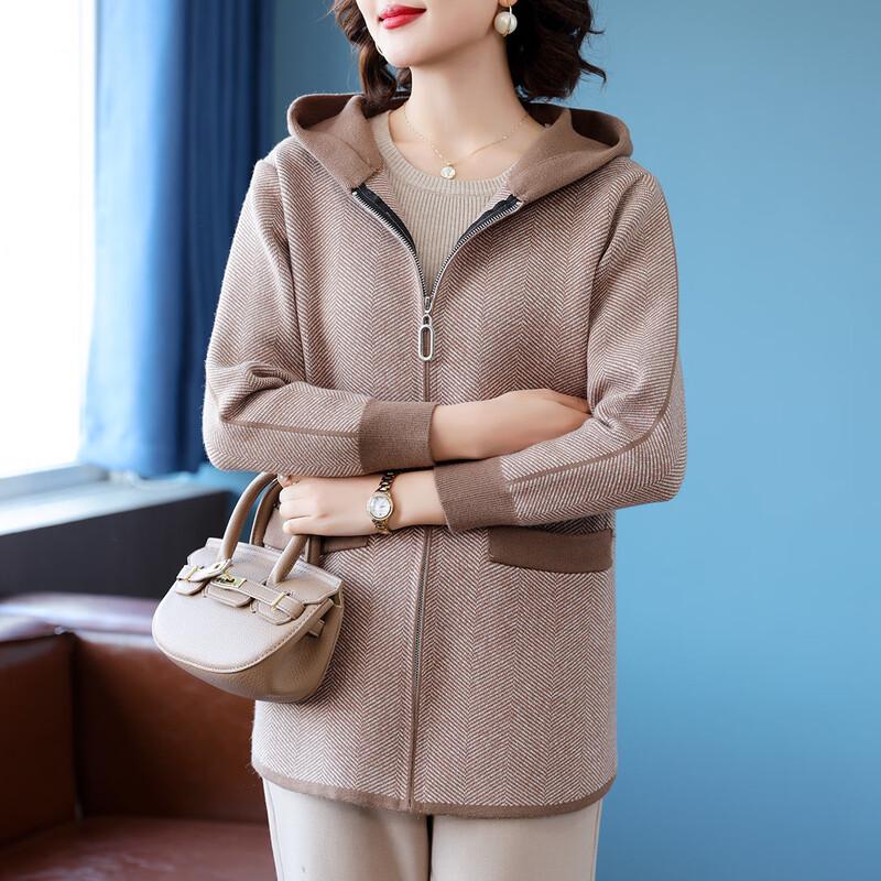Women's Mid-Length Hooded Knitted Cardigan Jacket