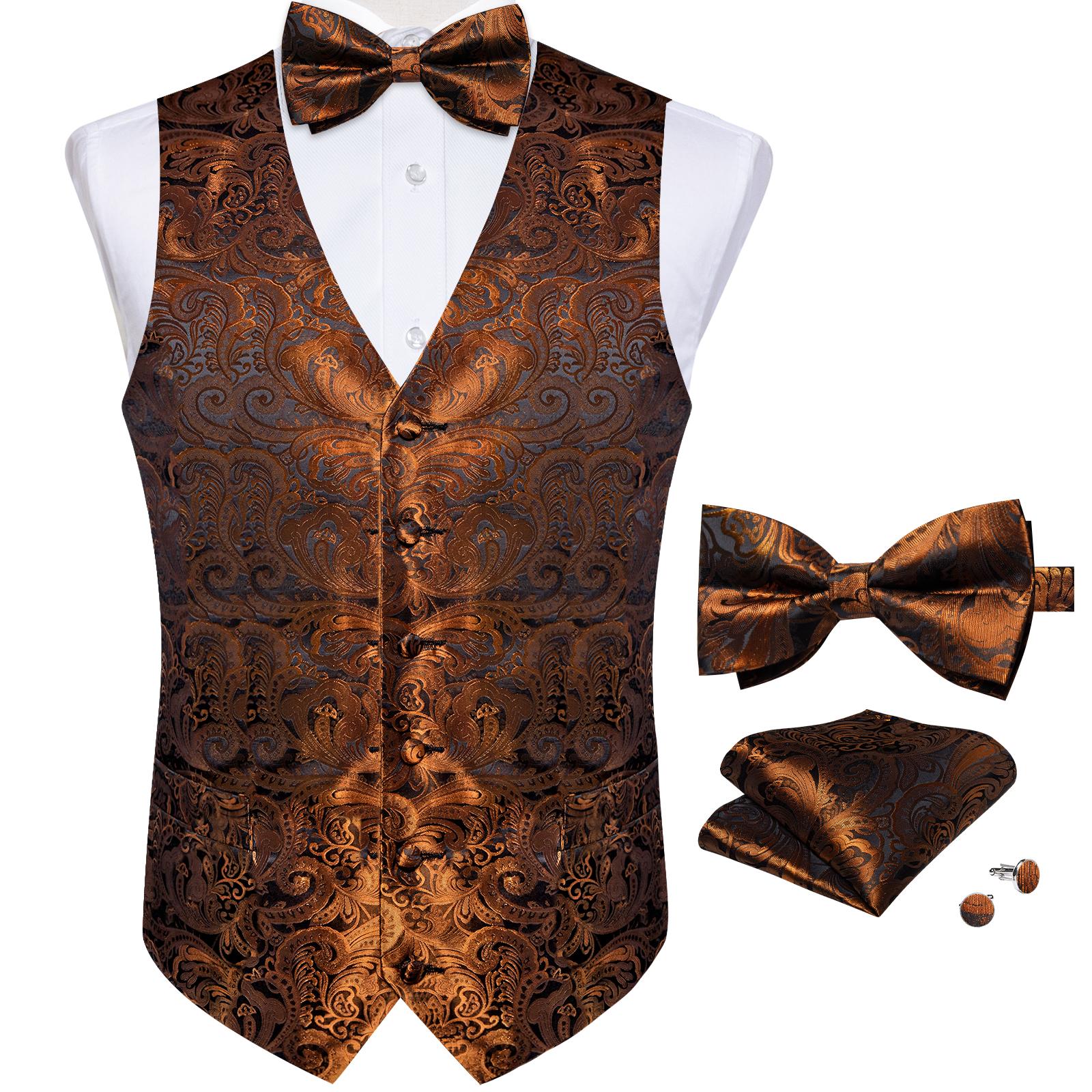 

Мужской желтый жилет Dibangu с узором пейсли, жилет, носовой платок, запонки, галстук, комплект на свадьбу S