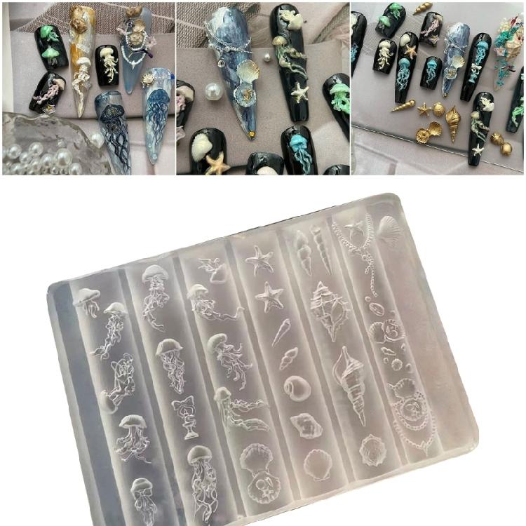 Ocean Series Detail Nail Art Mold Flexible Silicone Manicure Tool For DIY Design Quick Demolding Reusable Accessory