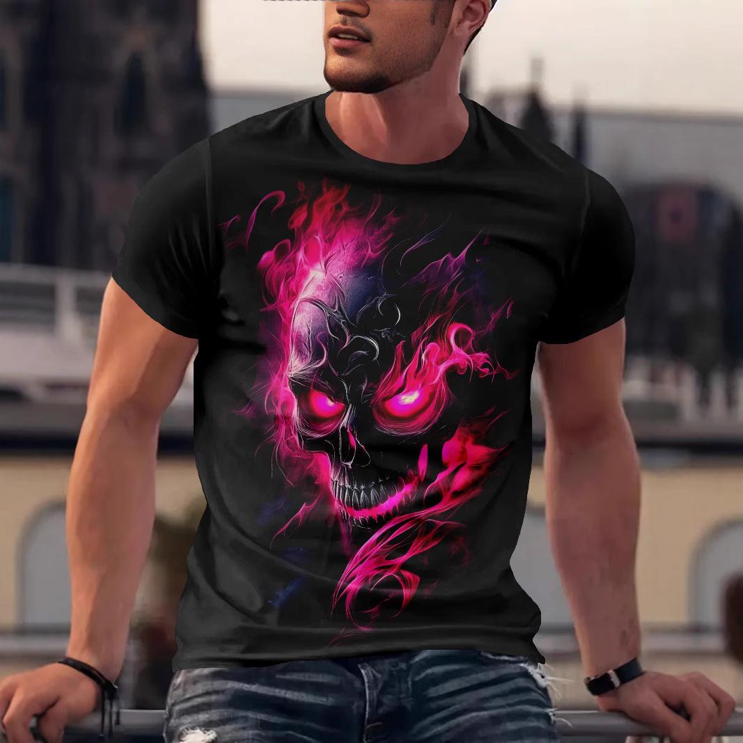 

Летний топ с круглым вырезом и 3D-принтом в виде черепа, модная повседневная мужская футболка с коротким рукавом XS