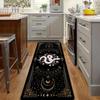 Mystical Tarot Snake Print Long Runner Rug, Black Gold Celestial Moon Star Pattern Non-Slip Washable Floor Mat for Entryway