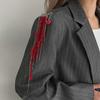 Punk Red Crystal Bead Brooch Long Tassel Chain Heart Pendant Trendy Jewelry for Backpack Scarf Lapel Decoration