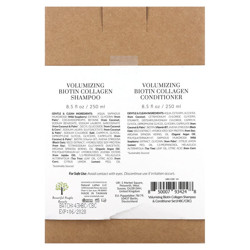 Shampoo & Conditioner Set, Volumizing Biotin Collagen, Sicilian Lemon & Tea Tree, Set of 2, 250 Ml (8.5 Fl Oz) Each
