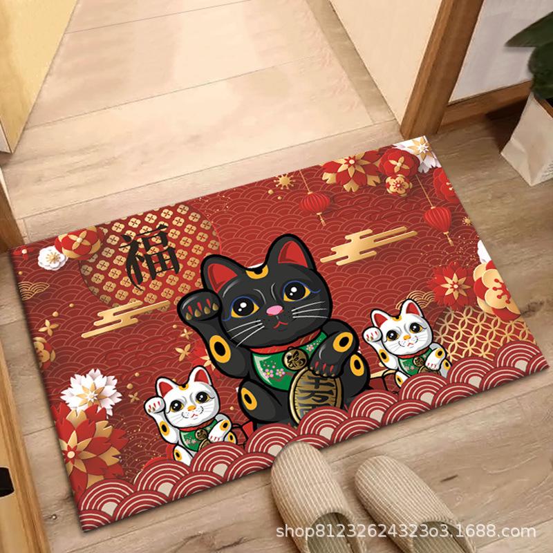 Lucky Cat Anti-Slip Floor Mats for Entrance, Bathroom, and Bedroom