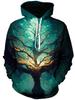 "Fantasy Dreamscape" 3D Tree-Print Hoodie – Men’s Casual Athletic Sweatshirt/Pullover, Fleece-Lined and Thickened for Autumn/Winter