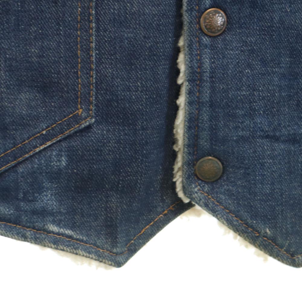 VINTAGE 70s No sleeve Denim Boa Best M Ranch Wear, Western Indigo Blue Men's Used