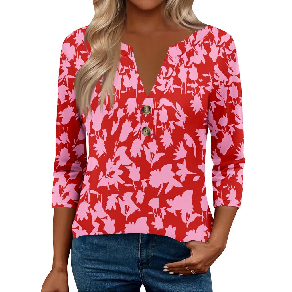 3/4 Sleeve Womens Tops For Women Henely Tops Button V Neck  Loose Fit Dressy Womens Summer Tops