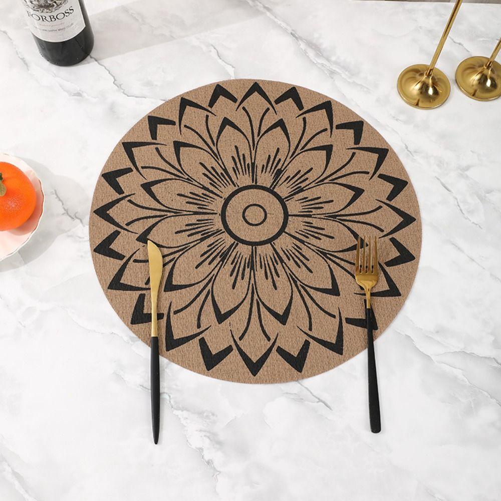 

Imitation Jute Tableware Pad Anti-scalding Cup Mat Washable Jute Round Placemat Table Decoration Style F