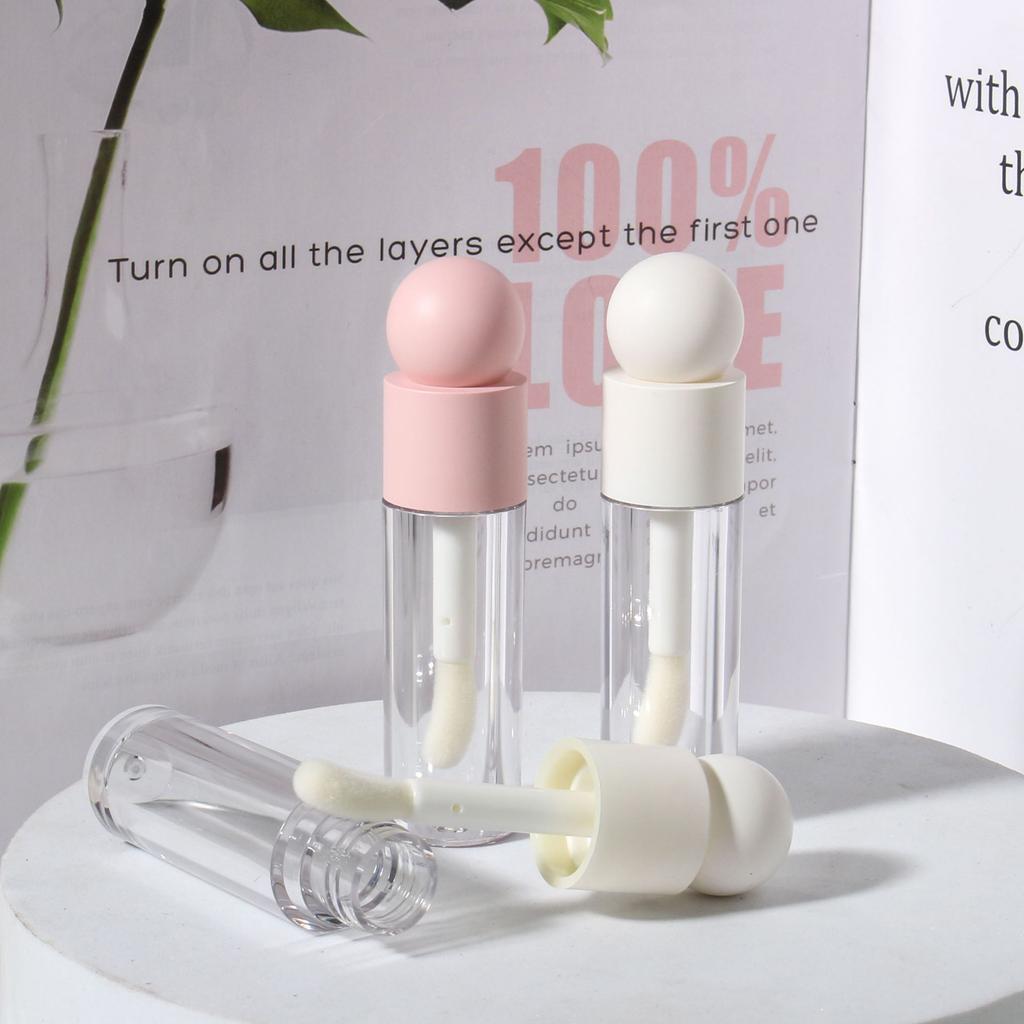5ml Matte Pink Transparent Lip Gloss Tube, Thick Large Brush Lip Glaze Bottle, Empty Lip Mud Container