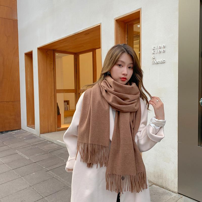 Women's Thickened Cashmere Wool Scarf - Versatile Autumn/Winter Shawl, Korean Style, White