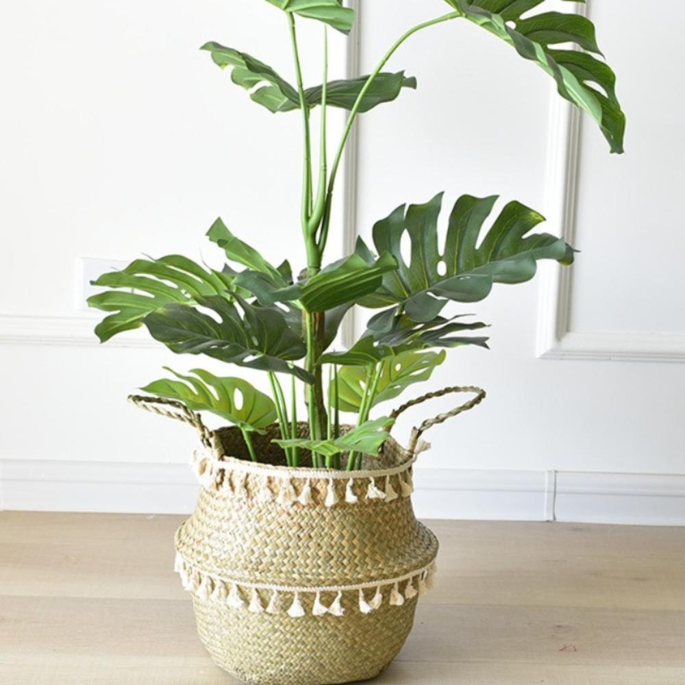 With Handle Wicker Basket Tassel Design Hand Woven Basket Handmade Rattan Basket  Home Decor