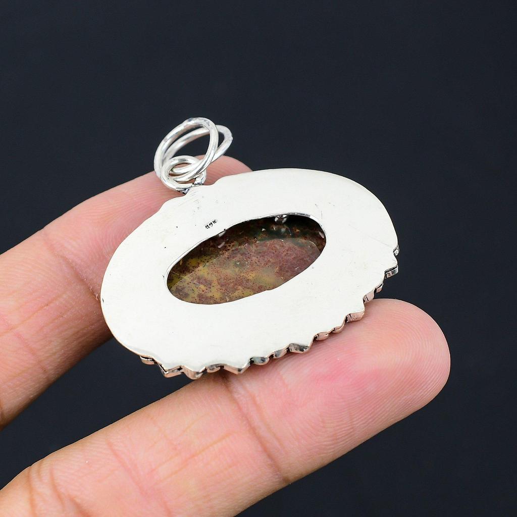 Daughters Day Sale Oval Bloodstone Stone 925 Silver Handmade Trendy Wife Pendant