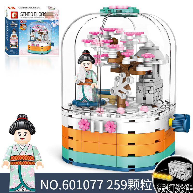 

Строительные блоки Освещение Сакура Домик Вращающаяся коробка Детские сборные строительные блоки Игрушки разноцветный