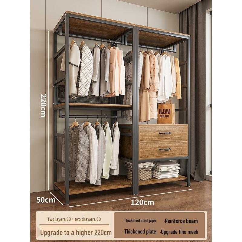 Metal Walk-In Wardrobe: Floor-Standing Clothes Rack, Open Garment and Hat Rack, Bedroom Shelf Assembly