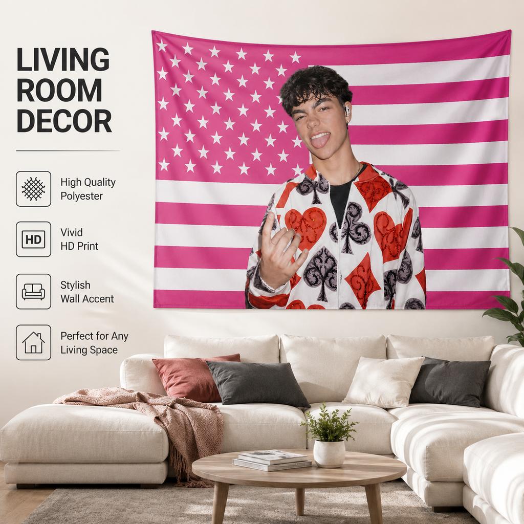 PopStarMalachi B-Baron Tapestry flat print Pink Stars StripesFlagWallHanging for Teen Bedroom Dorm Aesthetic Room Decor Fan Gift
