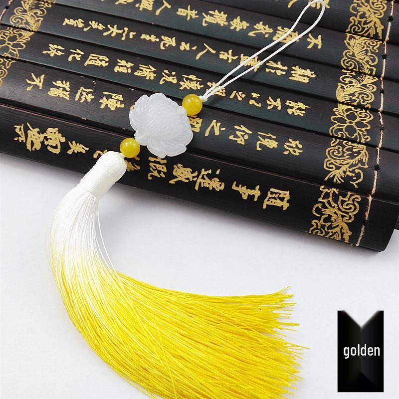 Lotus Gradient Tassel White Jade Pendant Folding Fan Ornament