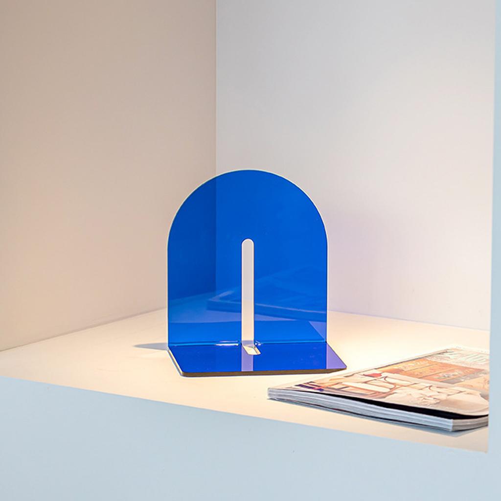 Acrylic Book End Thickened L Shape Bookend Stopper Desktop Book Organizer for Home Library Office Translucent Blue