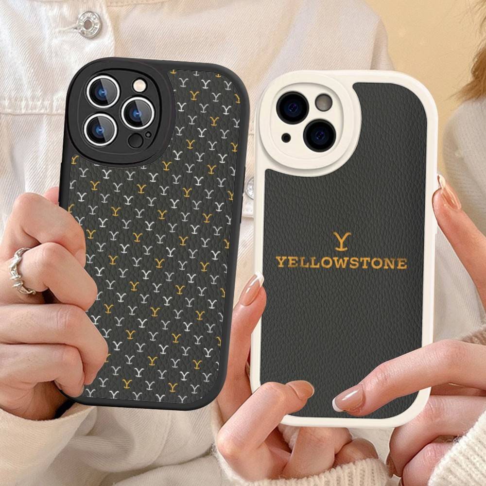 Etui na telefon z logo Y-Yellowstone do iPhone 11 12 13 14 15 16 Pro Max Mini Plus Miękkie skórzane etui