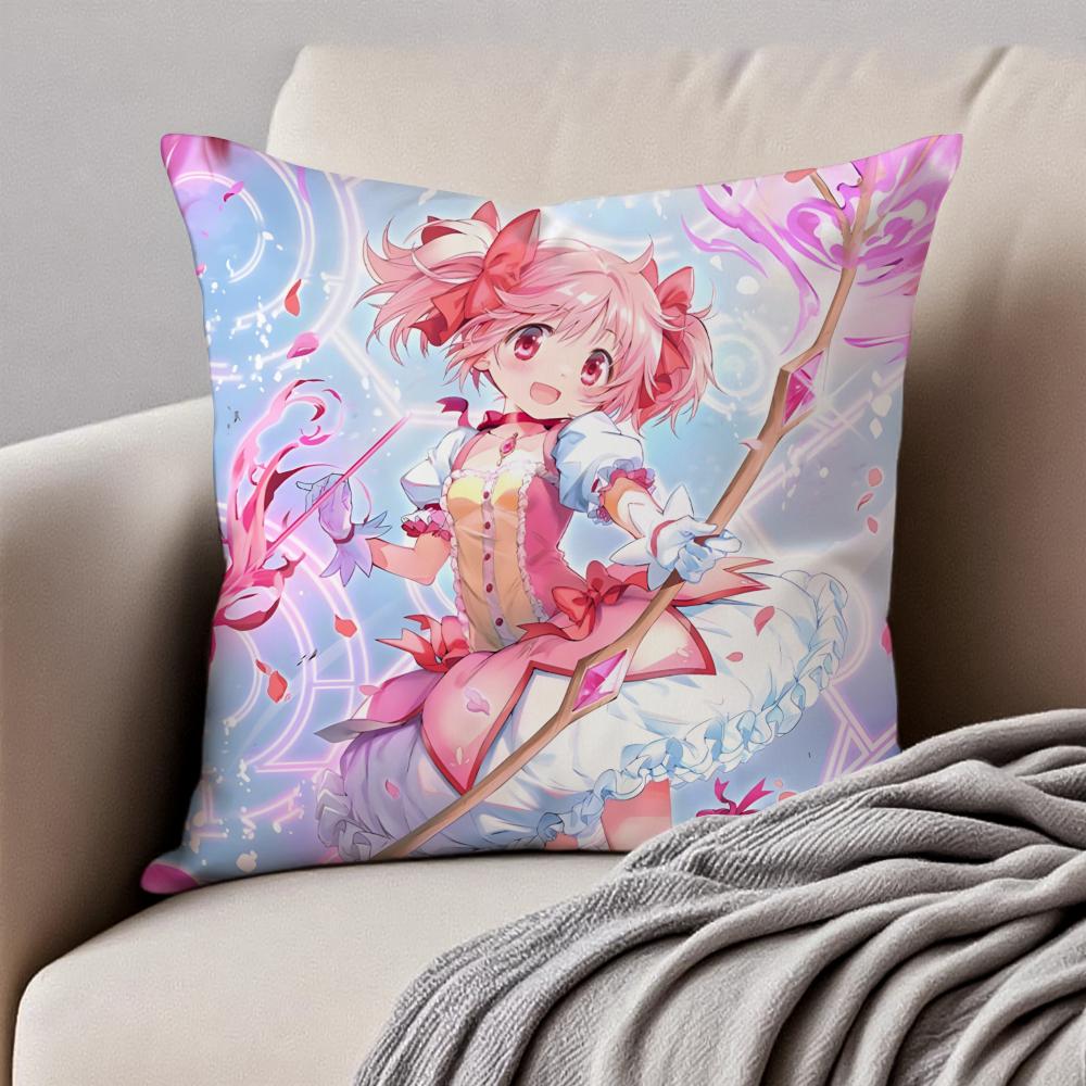 Anime DarkFantasy PPuella Magi Madoka Magica Cushion Cover Pillowcase Antidustmite Invisible Zipper Short Plush Sofa Cushion