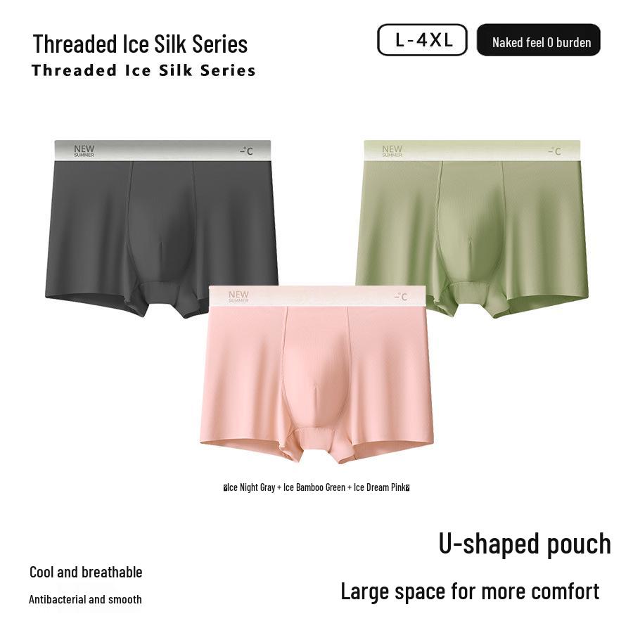 Summer Cool Men's Quick-Dry Ice Silk Boxer Briefs - Breathable, Antibacterial, and Ultra-Thin Sports Shorts