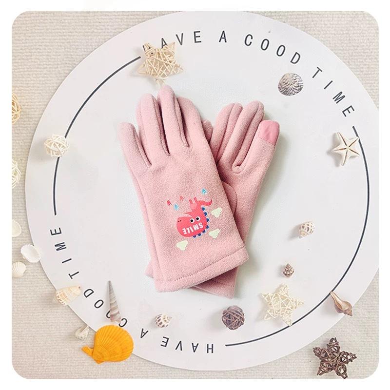 Children's Warm Gloves Five Finger Plus Velvet Touch Screen Elastic Boys and Girls Soft Bike Autumn and Winter Windproof Cartoon Gloves