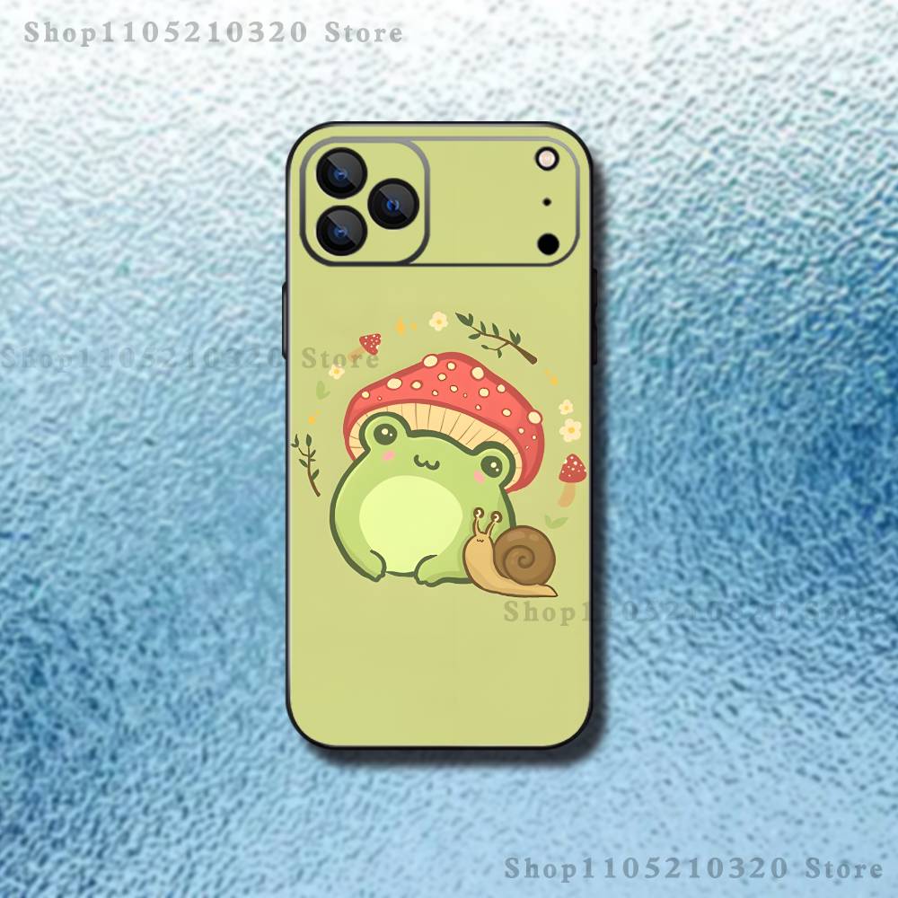 Frog Strawberry Cartoon Phone Case For iPhone 17,16,15,14,13,12,11,Pro Max,XSX,,XR,SE,Mini,8,7,Soft Silicone Black Cover