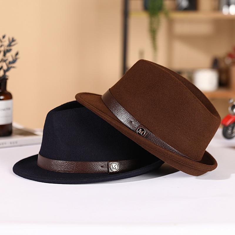 Hat autumn and winter pure wool top hat woolen retro French British jazz hat rolled edge felt hat