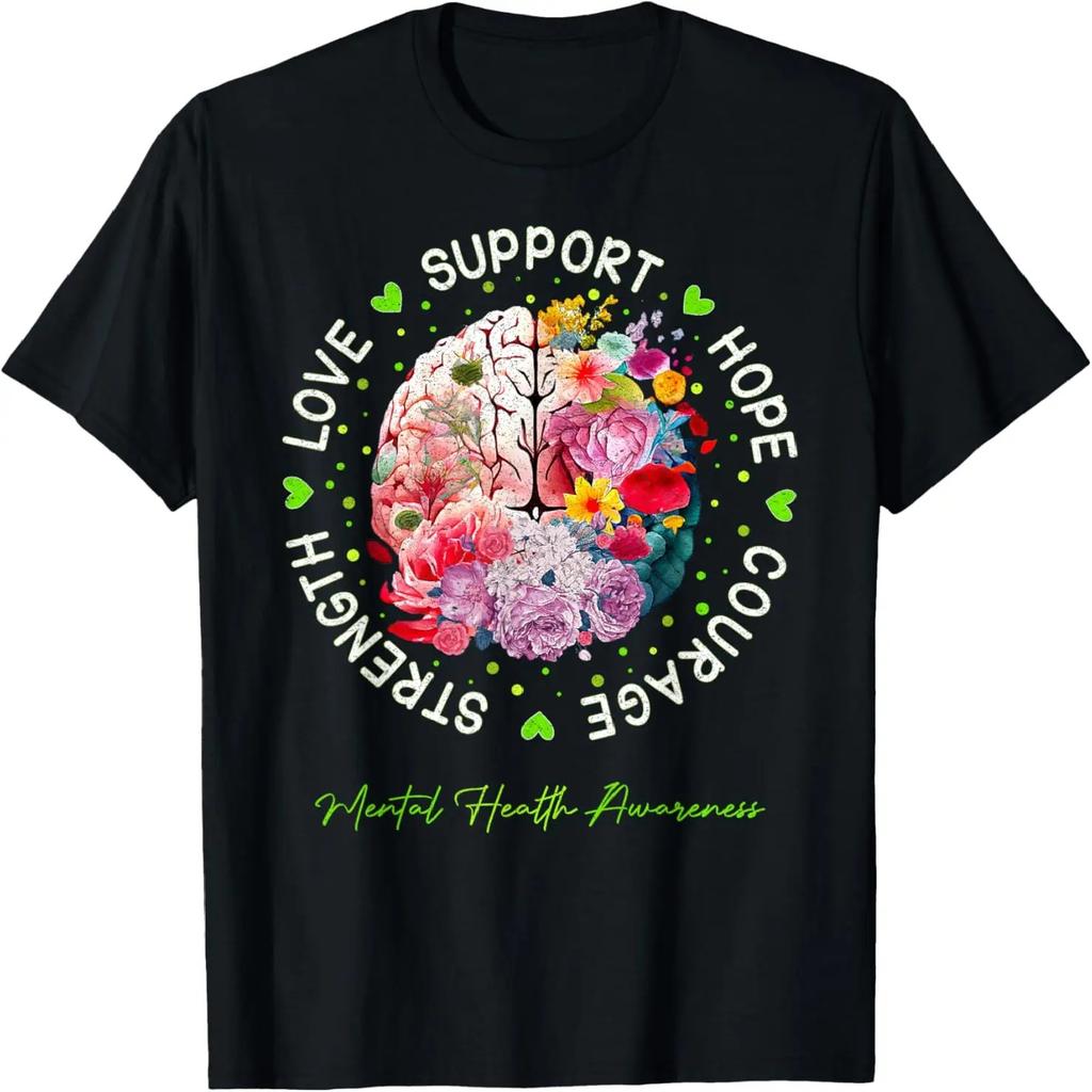 Motivational Support Floral Brain Mental Health Awareness T-Shirt