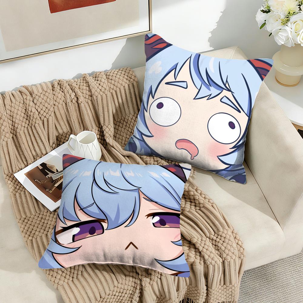 Ganyu Cute Genshin Impact Cushion Cover Silky Short Plush Invisible Zipper Dustproof Sofa Pillow Case For Home Decor