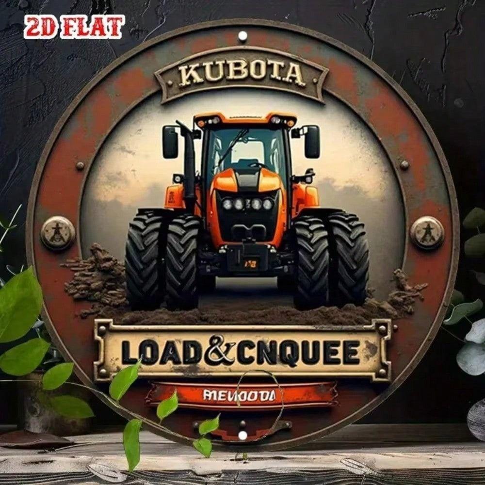 Metal Poster Tractor Kubota Rustic Farmer Garage Wall Decor Round Flat