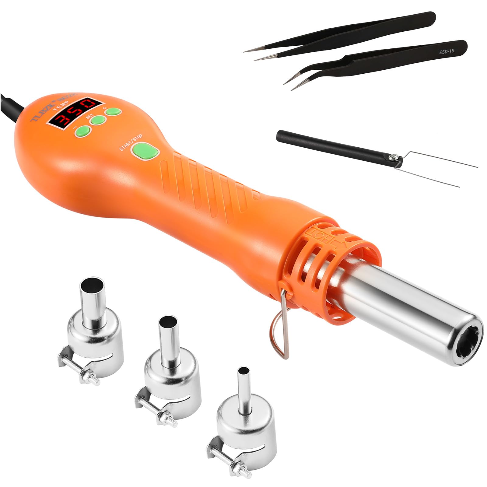 

TLBZK 8028 Hot Air Rework Portable SMD Rework Dewelding Digital Hot Air Gun with Conversion Station, Nozzle, °C/°F оранжевый