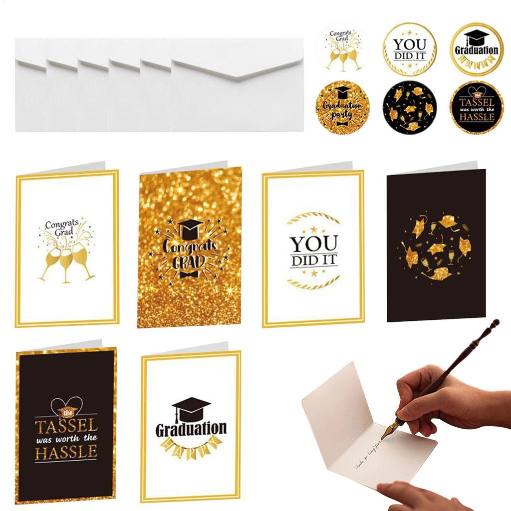 6pcs Graduation Card with Envelope and Stickers Greeting Card for Him Grad Supplies for Elementary Middle High School College