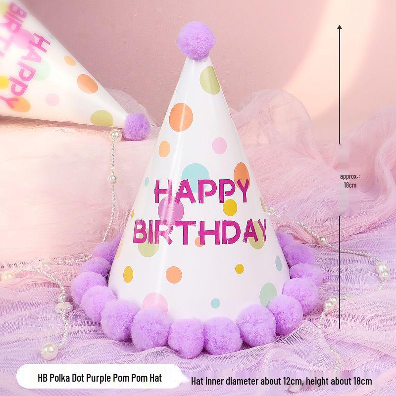 Creative Cartoon Pompom Birthday Hat for Selfies - For Adults & Babies