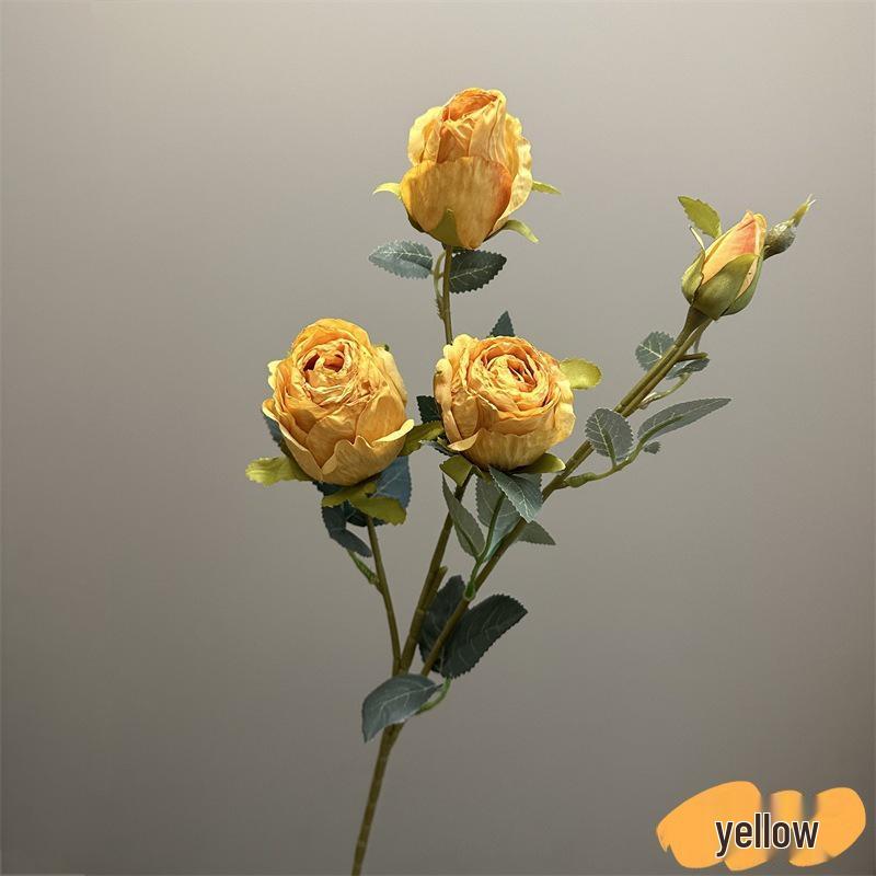 Retro French-Style Scorched Edge Rose Bouquet, Handheld Fake Flower for Wedding or Living Room Arrangement