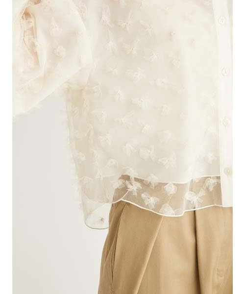 Emi Flower Tulle IVR Women's Blouse, 13WFB251046,