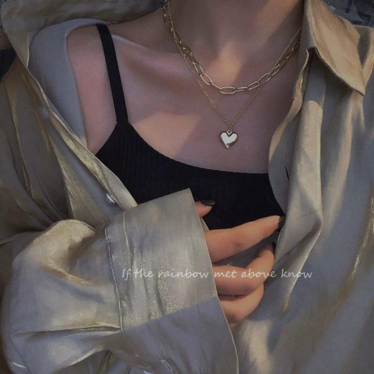 iF ME Korean Retro Heart Pendant Multilayer Gold Necklace Elegant Simple Necklaces Jewelry Accessories