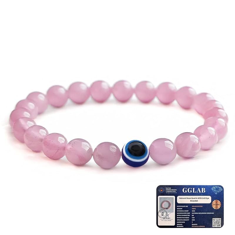 Astrotalk Rose Quartz with Evil Eye Bracelet | Love, Protection & Positive Energy | Astrology Bracelet for Men & Women |