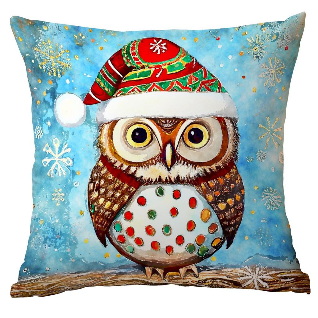 New Christmas Pillowcase Christmas Watercolor Owl Watercolor Cartoon Home Living Room Sofa Cushion