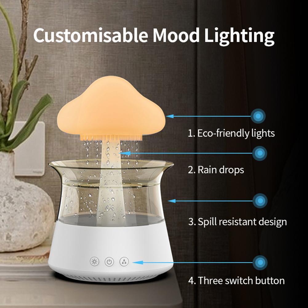 300ml/450ml Mushroom Air Humidifier Aroma Diffuser Rain Cloud Humidifier Relax Water Drops Sounds with 7 Colors LED Night Light