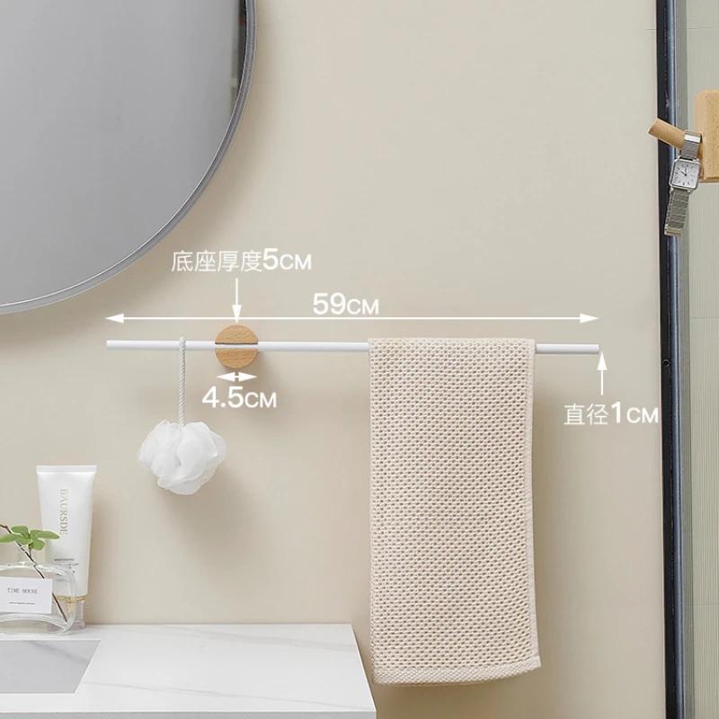 Towel Bar No Drilling Wood Towel Holder Bathroom Shelves Bathroom Organizers Towel Hang Kitchen Storage Rack Toalleros