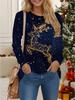 Oberteile für Damen 3D Weihnachts-Druck Rundhals Langarm-T-Shirt Herbst Lässig Slim Pullover Damen Langarm-Oberteil
