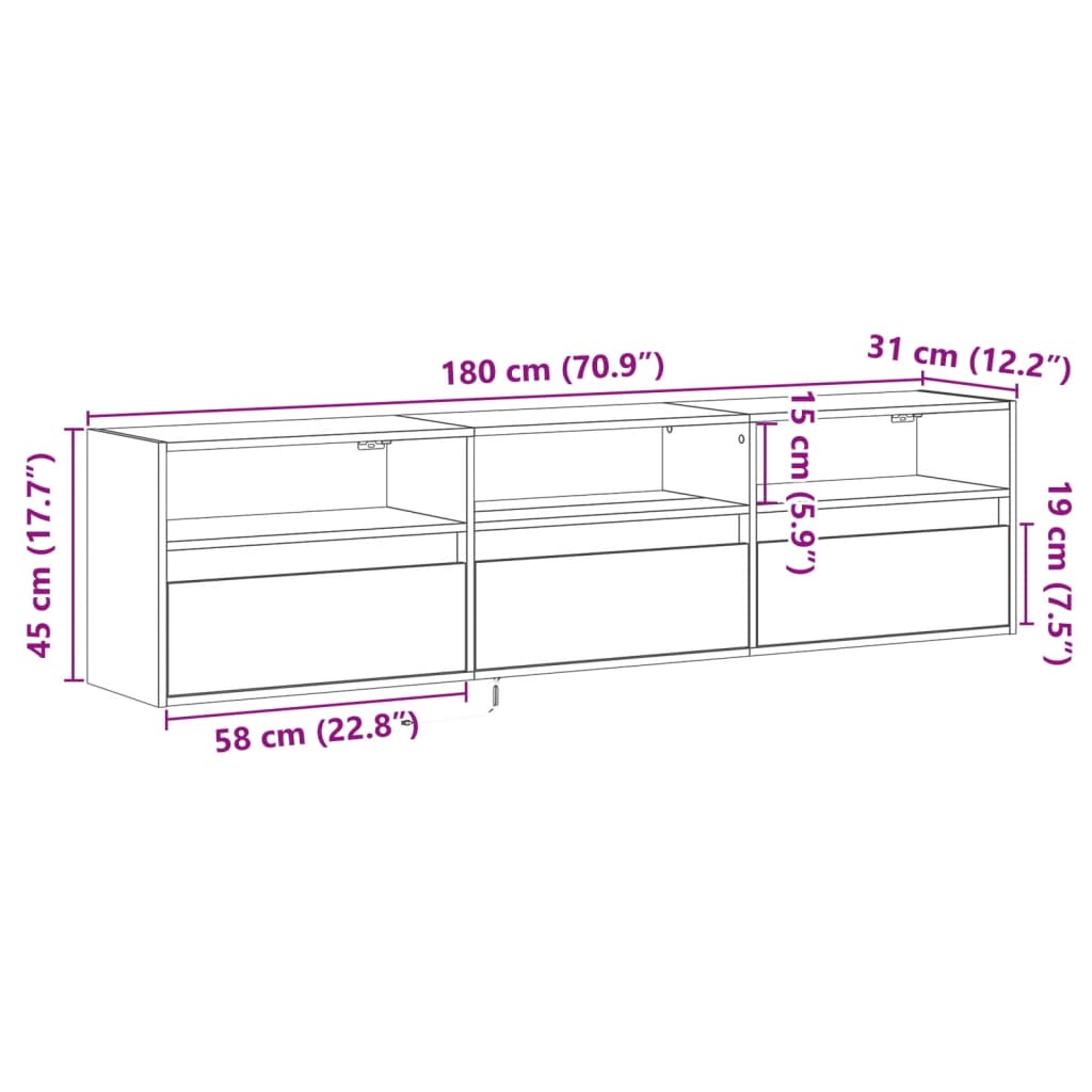 Wall Mounted TV Cabinet with RGB LED Lighting Concrete Grey 180 x 31 x 45 cm