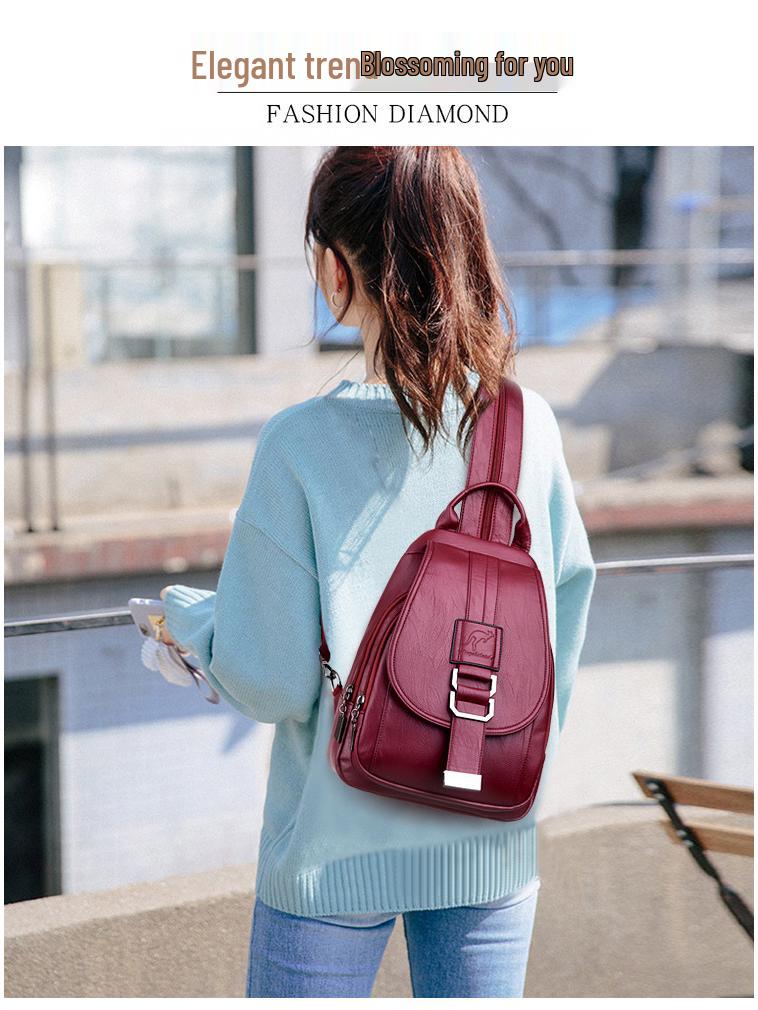 Stilvolle Damen Koreanischer Minimalistischer Brustbeutel - Weiches Leder, Großes Fassungsvermögen Lässiger Damenrucksack