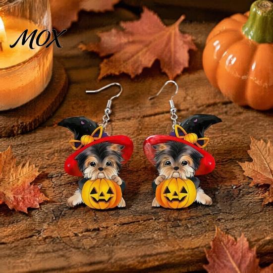 Comfortable Lightweight Dog Jewelry Witch Hat Puppy Earrings, Cute Pumpkin Drop Novelty Halloween Party Earrings Acrylic Jewelry, Accessories