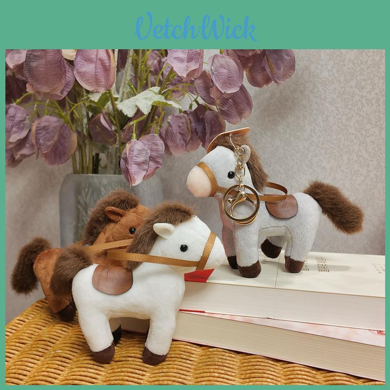 Cute Horse Plushie Keychain With Pp Cotton Filling Soft Short Fur Animal Decor Gift