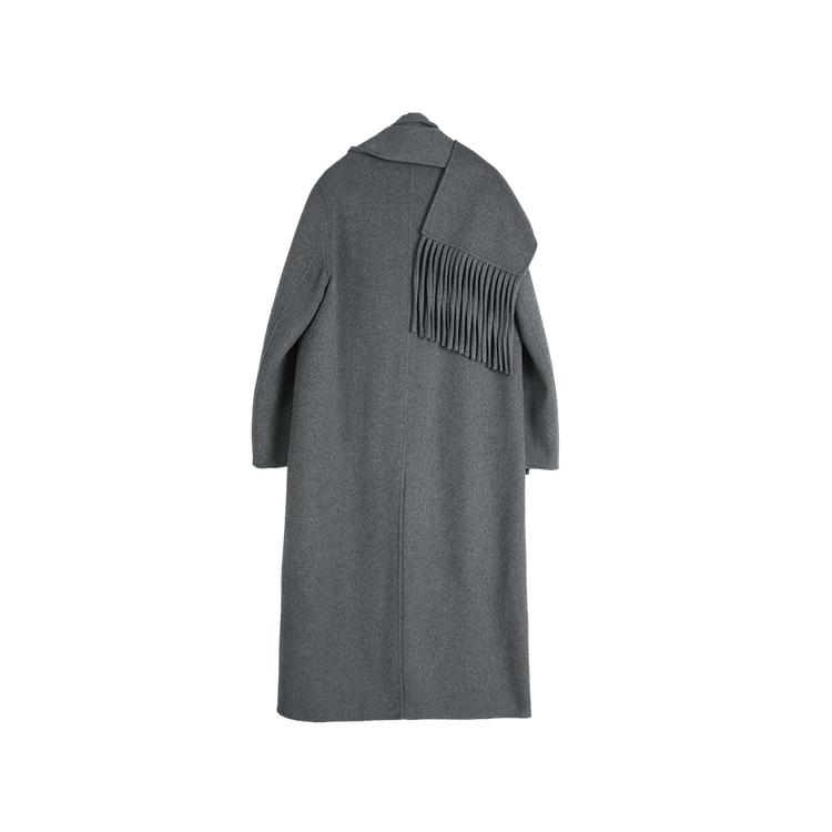 ELLE Solid Color Straight Cut Minimalist Commuter Double Breasted Long Coat Women Coats Medium-Gray EN48849