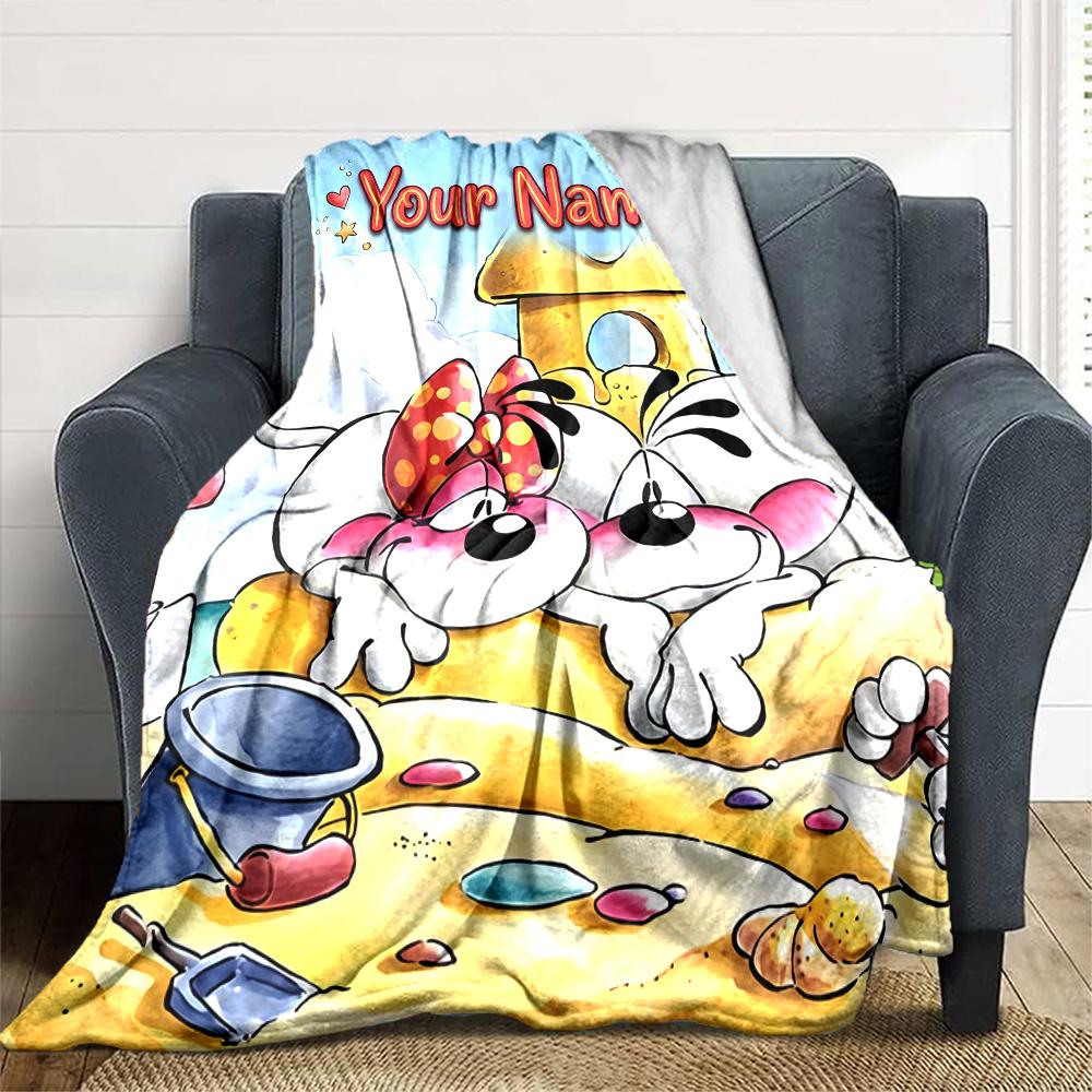 1pc Diddl Blanket with Custom Name, Gift, for Men and Women, Soft Blanket, Good for Sofa Bed Couch Travel, Lightweight Flannel Blanket