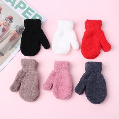 Winter Hot Sale Soft Warm Lovely Baby Candy Color Full Fingers Kids Gloves Coral Plush Mittens