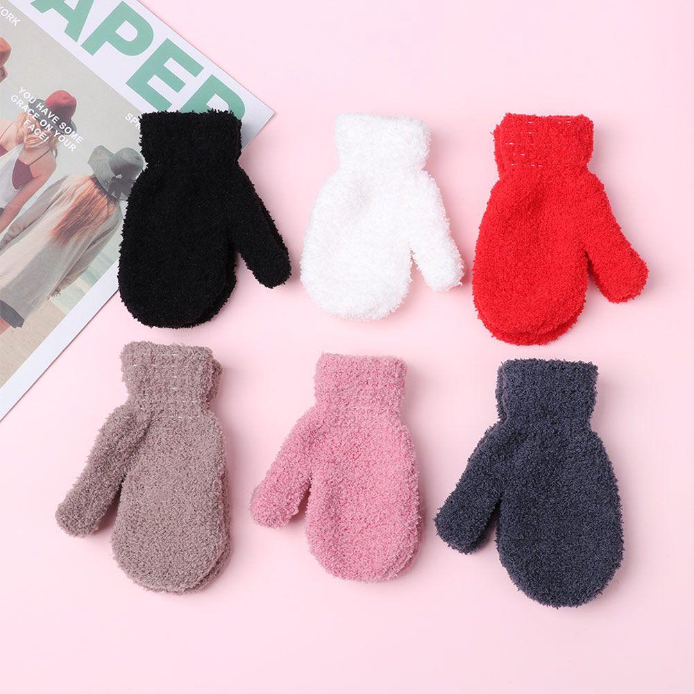 Boys Girls Hot Sale Baby Lovely Soft Warm Full Fingers Coral Plush Mittens Candy Color Kids Gloves