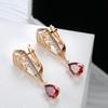 New Red Natural Zircon Drop Earrings For Women Fine  Rose Gold Water Drop Long Dangle Earrings Fashion Jewelry